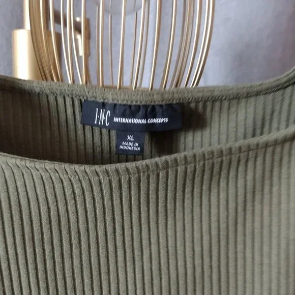 INC International Concepts Olive Green Ribbed Tank Top XL Stretch Square Neck - Picture 5 of 7
